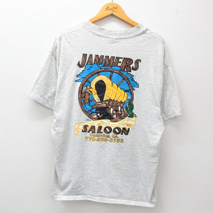 古着 ヘインズ Hanes 半袖 ビンテージ Tシャツ メンズ 90年代 90s 鳥 JAMMERS 大きいサイズ クルーネック USA製 薄グレー 霜降 中古 古着