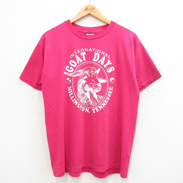 古着 ヘインズ Hanes 半袖 ビンテージ Tシャツ メンズ 90年代 90s ヤギ テネシー クルーネック USA製 ピンク Lサイズ 中古 中古 古着