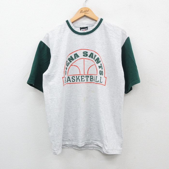 古着 SIGNAL 半袖 ビンテージ Tシャツ メンズ 90年代 90s バスケットボール ツートンカラー コットン クルーネック USA製 薄グ 中古 古着