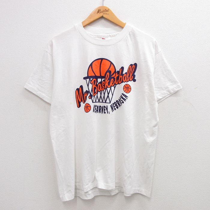 古着 ヘインズ Hanes 半袖 ビンテージ Tシャツ メンズ 90年代 90s バスケットボール ネブラスカ クルーネック USA製 白 ホワイ 中古 古着