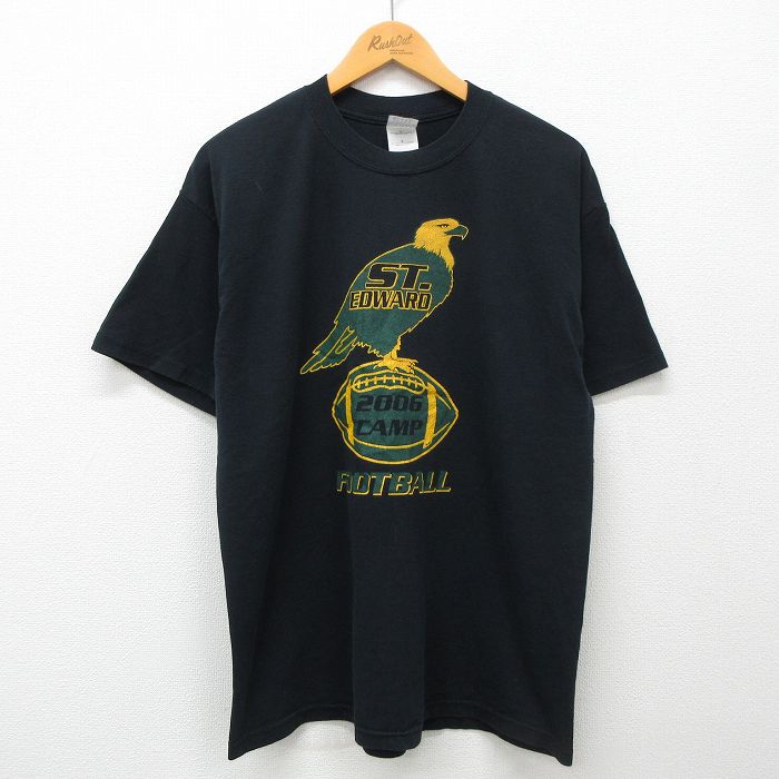 【商品番号】 tsv24032289 【商品名】 L & starf;古着 半袖 ビンテージ Tシャツ メンズ 00年代 00s セントエドワード フットボール ワシ クルーネック 黒 【メン