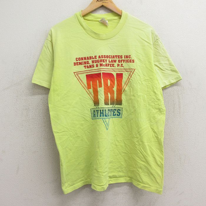 古着 ヘインズ Hanes 半袖 ビンテージ Tシャツ メンズ 80年代 80s TRI コットン クルーネック USA製 黄 イエロー Lサイズ 中古 中古 古着