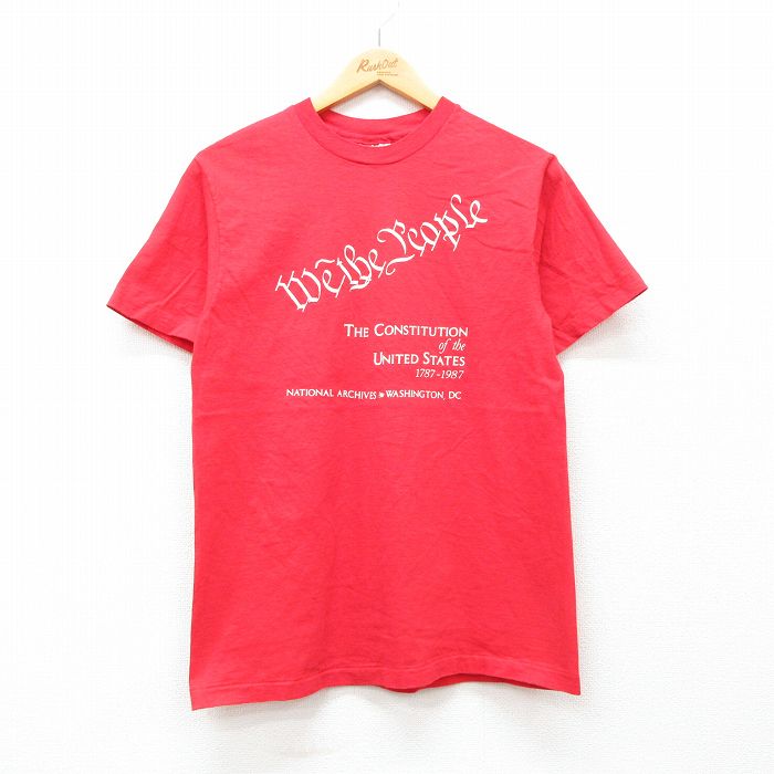 古着 ヘインズ Hanes 半袖 ビンテージ Tシャツ メンズ 80年代 80s ワシントンDC コットン クルーネック USA製 赤 レッド Mサイ 中古 古着