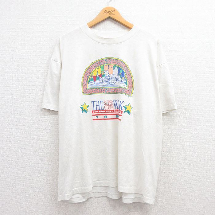 古着 ヘインズ Hanes 半袖 ビンテージ Tシャツ メンズ 90年代 90s WALK 企業広告 大きいサイズ クルーネック USA製 白 ホワイ 中古 古着