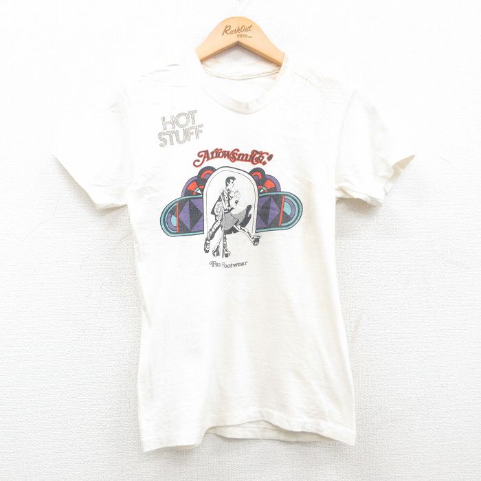 【商品番号】 tsv24043306 【商品名】 XS & starf;古着 半袖 ビンテージ Tシャツ メンズ 80年代 80s HOTSTUFF 女性 クルーネック 白 【メンズ参考サイズ