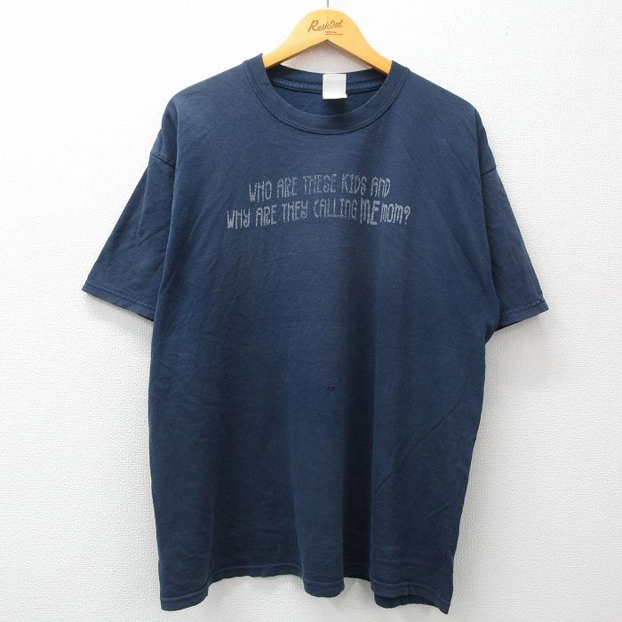 【商品番号】 tsv24051586 【商品名】 XL & starf;古着 半袖 ビンテージ Tシャツ メンズ 00年代 00s メッセージ mom 大きいサイズ コットン クルーネック 紺