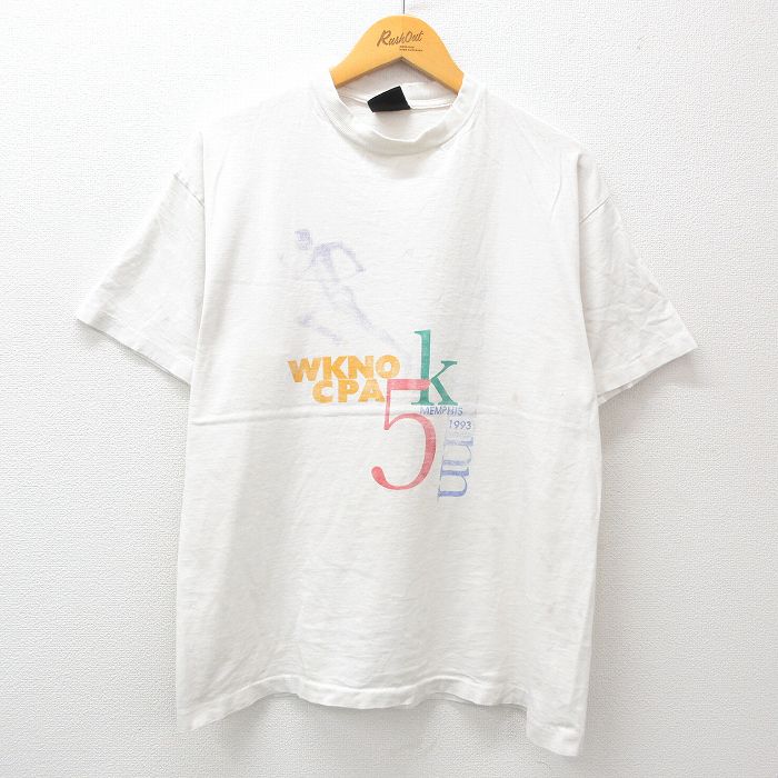 【商品番号】 tsv24052126 【商品名】 L & starf;古着 SIGNAL 半袖 ビンテージ Tシャツ メンズ 90年代 90s WKNO 企業広告 クルーネック 白 【メンズ参