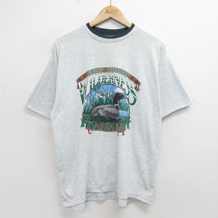 【商品番号】 tsv24052778 【商品名】 XL & starf;古着 半袖 ビンテージ Tシャツ メンズ 90年代 90s カモ ウィルダーネス クルーネック カナダ製 薄グレー 霜降