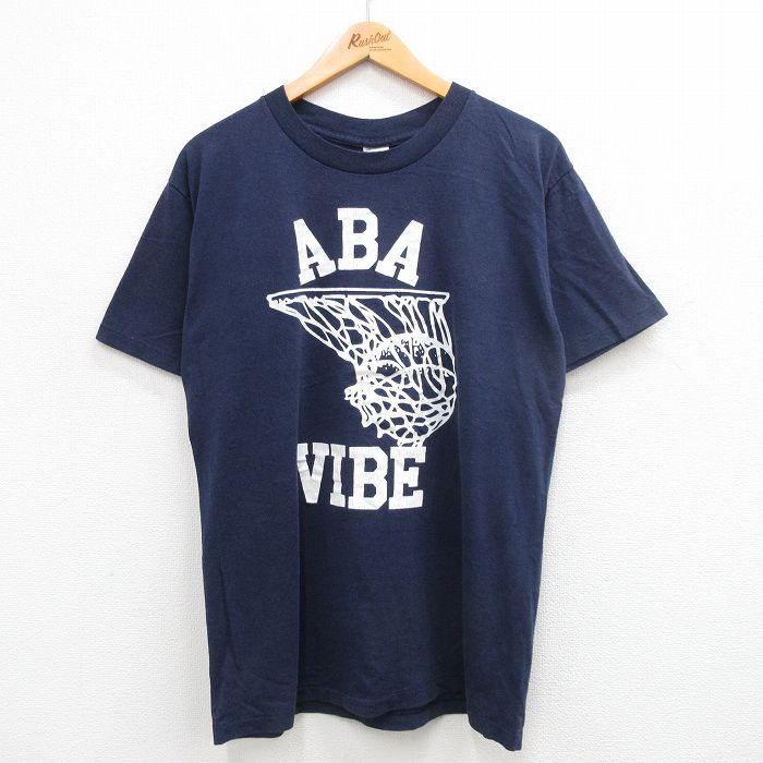 【商品番号】 tsv24060817 【商品名】 L & starf;古着 半袖 ビンテージ Tシャツ メンズ 90年代 90s バスケットボール ABA クルーネック USA製 紺 【メンズ
