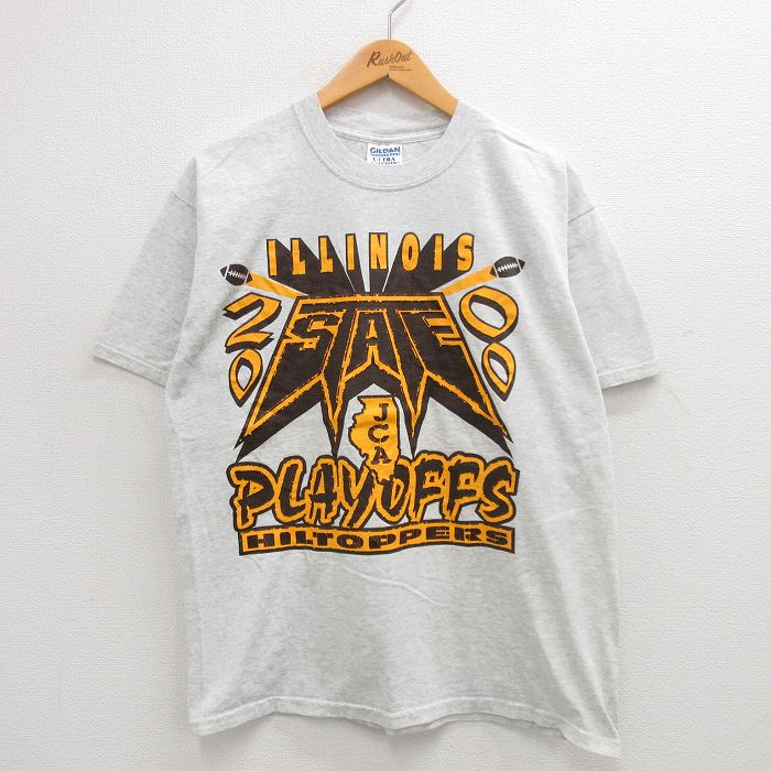 【商品番号】 tsv24062326 【商品名】 L & starf;古着 半袖 ビンテージ Tシャツ メンズ 00年代 00s JCA フットボール イリノイ クルーネック 薄グレー 霜降り