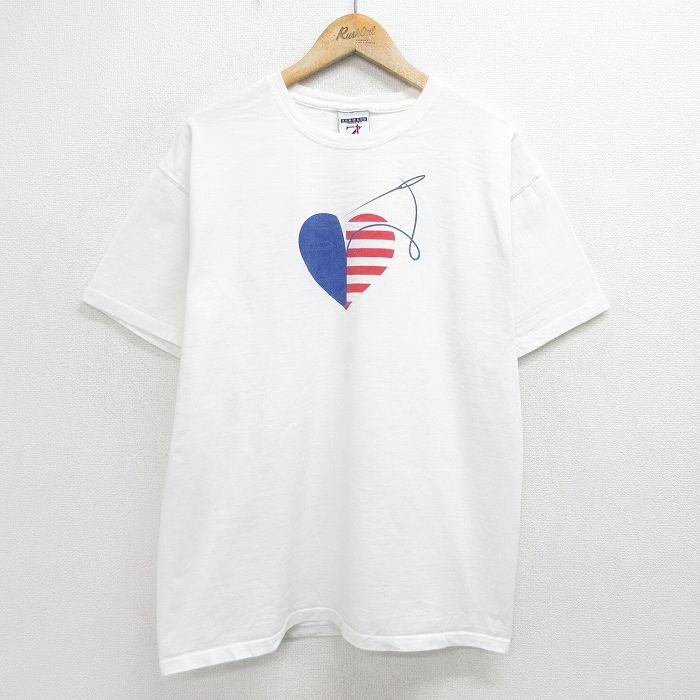 【商品番号】 tsv24062890 【商品名】 L & starf;古着 ジャージーズ 半袖 ビンテージ Tシャツ メンズ 00年代 00s ハート 針 糸 クルーネック 白 【メンズ参考サ