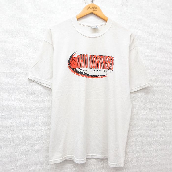 【商品番号】 tsv25032271 【商品名】 XL & starf;古着 ジャージーズ 半袖 ビンテージ Tシャツ メンズ 00年代 00s オハイオ バスケットボール クルーネック 白 