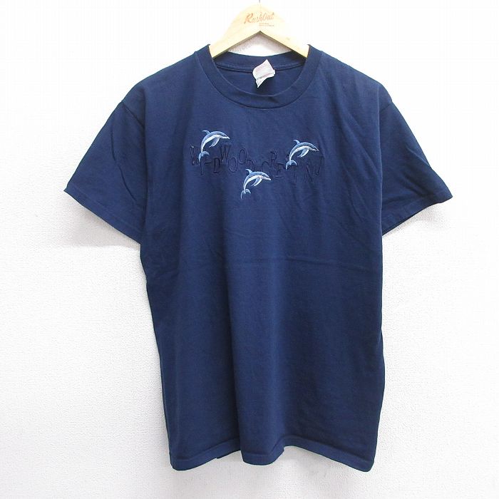 【商品番号】 tsv25042015 【商品名】 L & starf;古着 フルーツオブザルーム 半袖 ビンテージ Tシャツ メンズ 00年代 00s イルカ ワイルドウッドクレスト刺繍 コッ