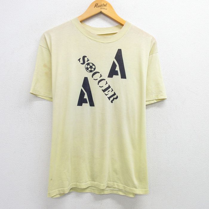 【商品番号】 tsv25042617 【商品名】 L & starf;古着 半袖 ビンテージ Tシャツ メンズ 90年代 90s サッカー クルーネック 黄 【メンズ参考サイズ】 L 【表記サ