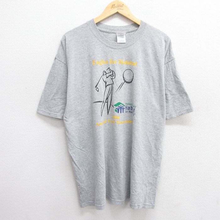 【商品番号】 tsv25050486 【商品名】 XL & starf;古着 半袖 ビンテージ Tシャツ メンズ 00年代 00s ゴルフ メッセージ 大きいサイズ クルーネック グレー 霜降