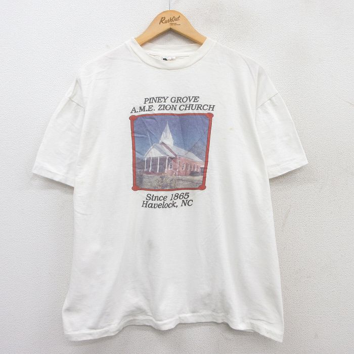 【商品番号】 tsv25051008 【商品名】 XL & starf;古着 半袖 ビンテージ Tシャツ メンズ 90年代 90s 教会 メッセージ コットン クルーネック 白 【メンズ参考サ