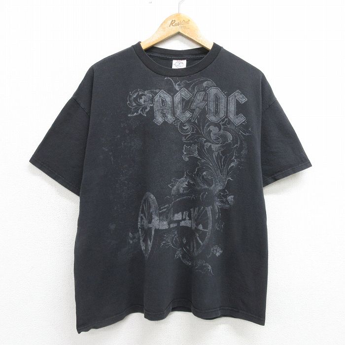 古着 半袖 ビンテージ ロック バンド Tシャツ メンズ 00年代 00s AC/DC 大きいサイズ コットン クルーネック 黒 ブラック XLサ 中古 古着
